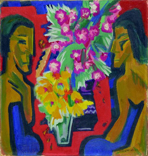 Ernst Ludwig Kirchner Stilleben mit zwei Holzfiguren und Blumen China oil painting art